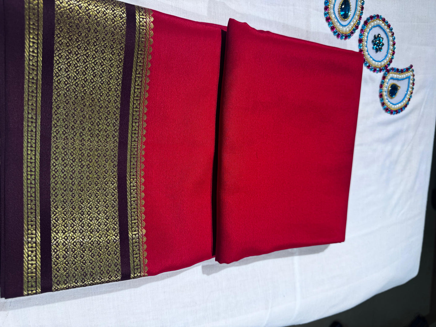 Classic Cherry Red Pure Mysore Silk Saree with Elegant Brown Border