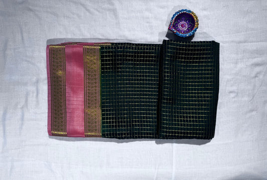 Elegant Green Pure Mysore Silk Saree with Soft Peach Border