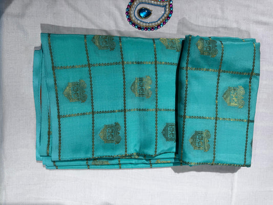 Elegant Sea Blue Pure Mysore Silk Saree with Vibrant Orange Zari Border