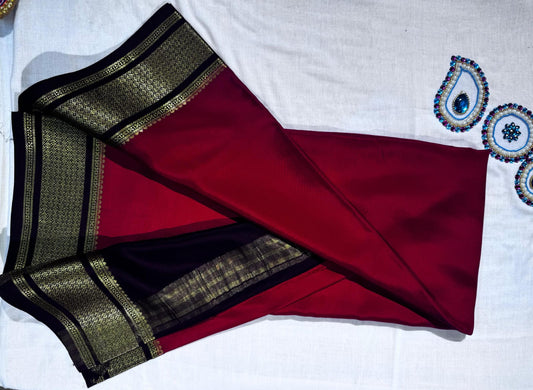 Classic Cherry Red Pure Mysore Silk Saree with Elegant Brown Border