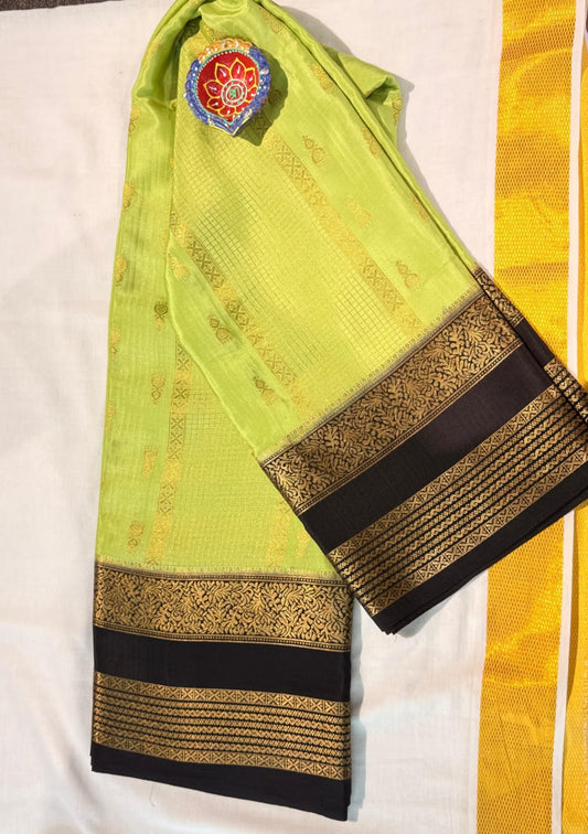 Graceful Pista Green Pure Mysore Silk Saree with Elegant Black Border
